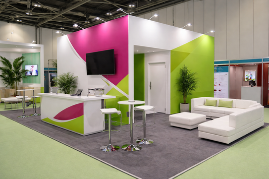 Island open 4 sides exhibition stand design modular bematrix tension graphics ExpoDay