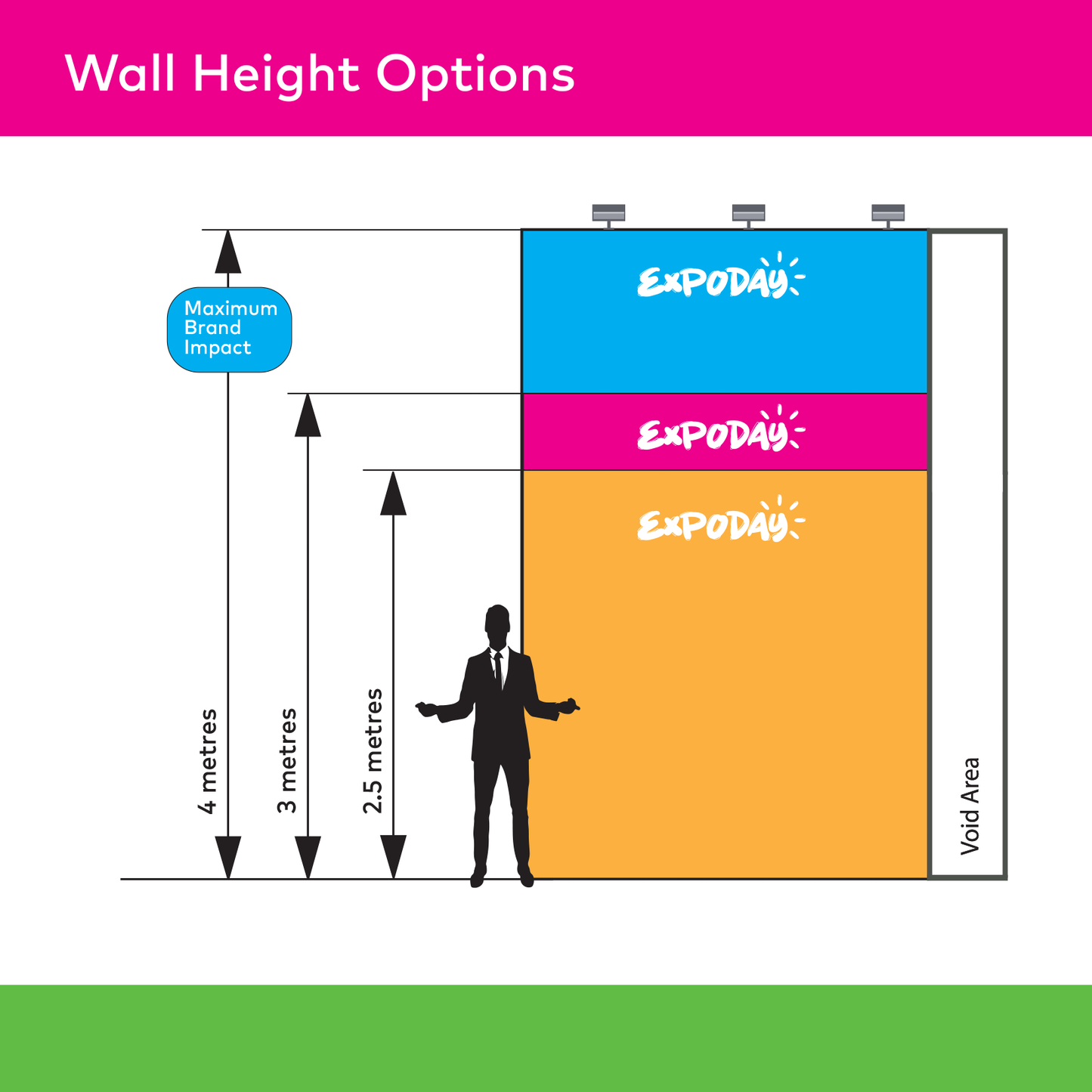 MODULAR EXHIBITION STAND 8m x 5m Open 2 sides | 3m / 4m high Options