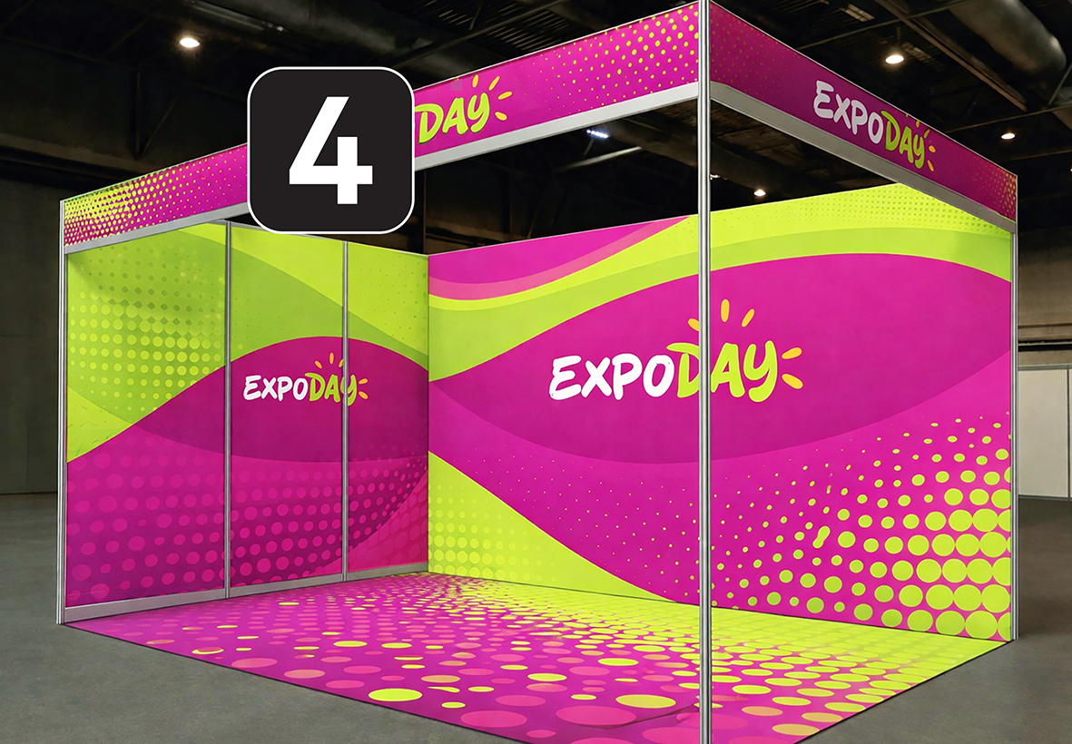 Transform your shell scheme with seamless fabric graphics, printed fascia panels and branded flooring. Vibrant, crease-free exhibition displays.