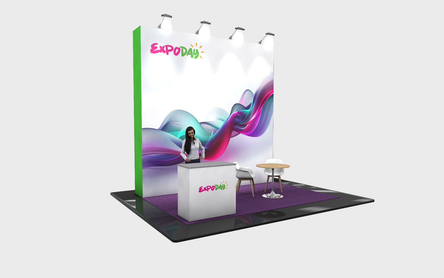 EXPODAY Upgraded shell scheme to branded budget bematrix modular exhibition stand 3m x 4m show ready including installation. BEST PRICES IN UK