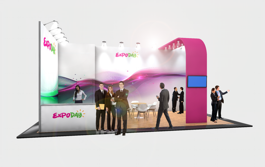 EXHIBITION STAND 8m x 5m Open 2 sides | 2.5m / 4m high Options