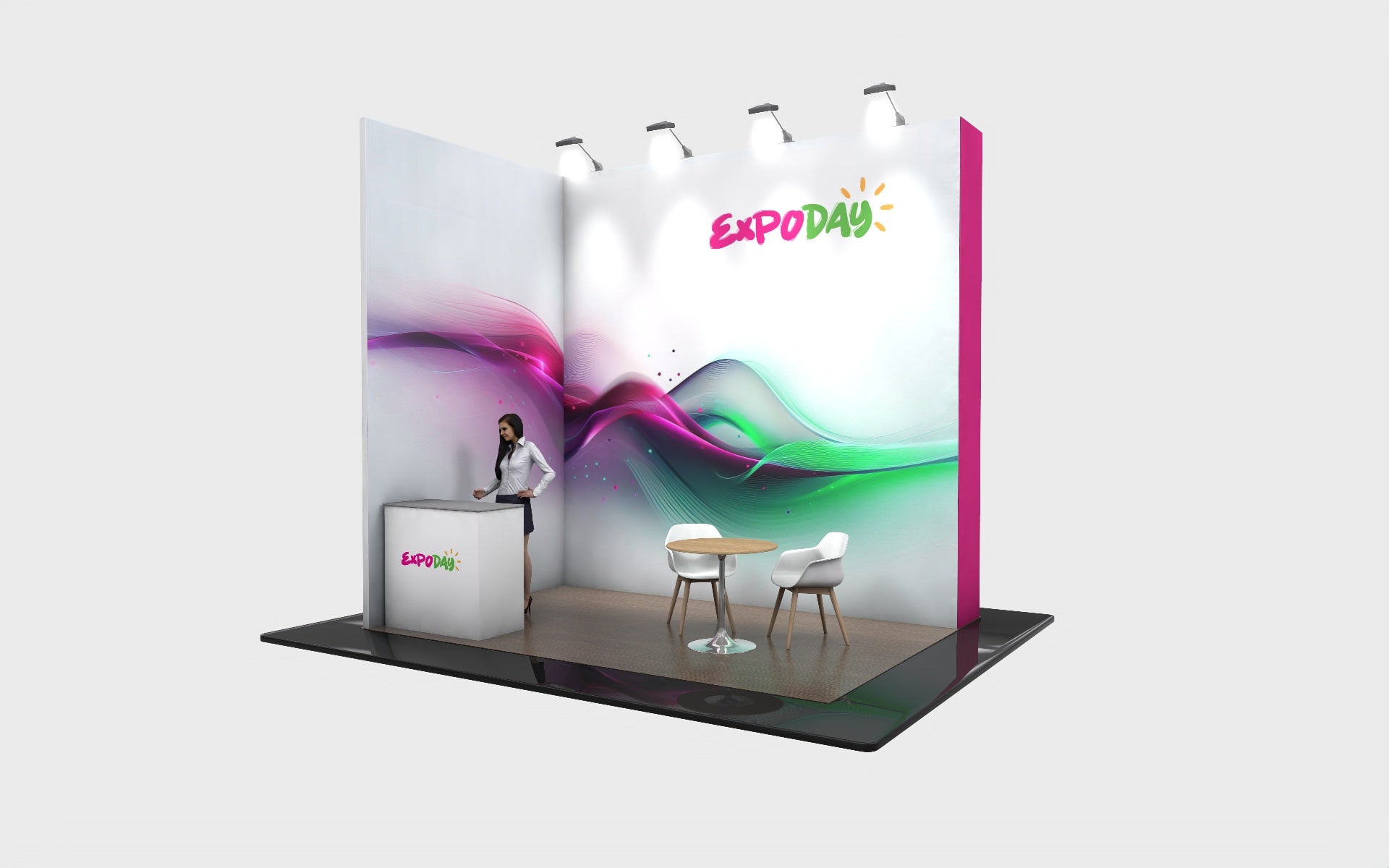EXPODAY Upgraded shell scheme to branded budget bematrix modular exhibition stand 3m x 4m show ready including installation