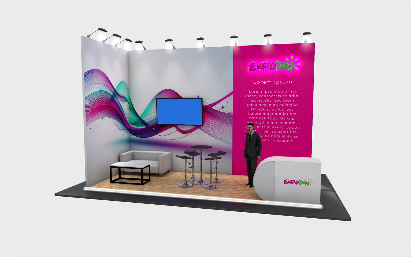 PREMIUM MODULAR EXHIBITION STAND 6m x 3m Open 2 sides | 3x Height Options